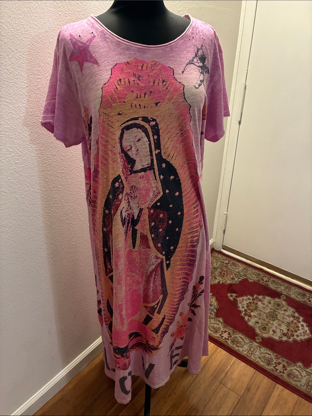 Magnolia Pearl Pink Cotton Virgin Mary Guadalupe roses of love  Maxi Dress - Picture 2 of 11